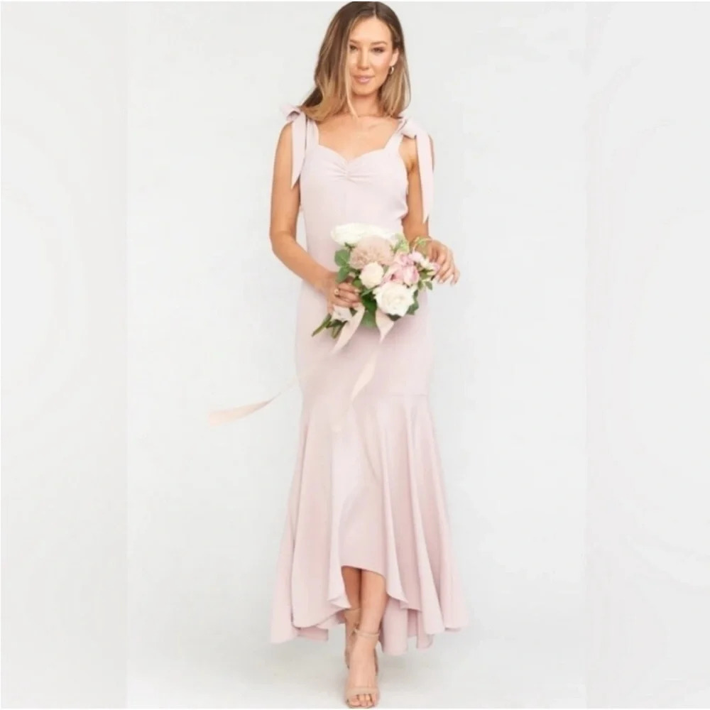 Show Me Your Mumu Pink Barcelona Bow Sleeves Ruffle Hem Gown Medium
